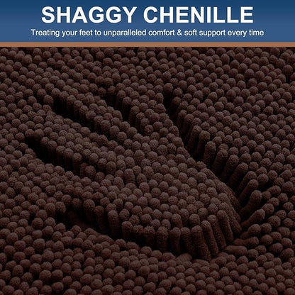 Smiry Luxury Chenille Bathroom Rugs 48x32, Extra Soft and Absorbent Shaggy Bath Mat, Machine Washable, Non-Slip Plush Carpet Runner for Tub, Shower, and Floor, Home Decor Accessories, Brown