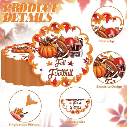 100 Pcs Thanksgiving Fall Paper Placemats Disposable Scalloped Fall Football Paper Placemats Autumn Football Maple Leaf Placemat Harvest Table Mats for Autumn Party Home Kitchen Dining Table Decor