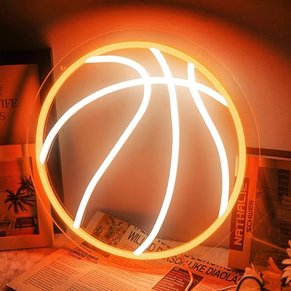 Basketball Neon Sign, Dimmable Basketball Neon Sign for Bedroom Neon Basketball Ball Sign Basketball Neon Light for Bedroom Birthday Party Home College Decor Club Kids Holiday Gifts