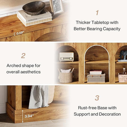 Tribesigns Farmhouse Console Table, 63-Inch Long 3-Tier Entryway Table with Storage, Wooden Rectangular Sofa Table Behind The Couch for Entrance, Hallway, Living Room, Natural Wood