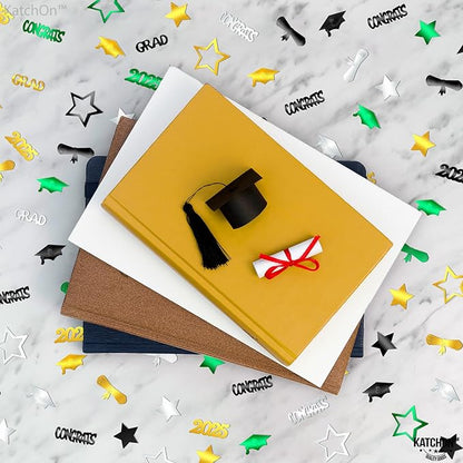 KatchOn, Congrats Grad Confetti 2025 - Pack of 1000 | Green and Gold Graduation Decorations 2025 | 2025 Graduation Confetti for Class of 2025 Decorations