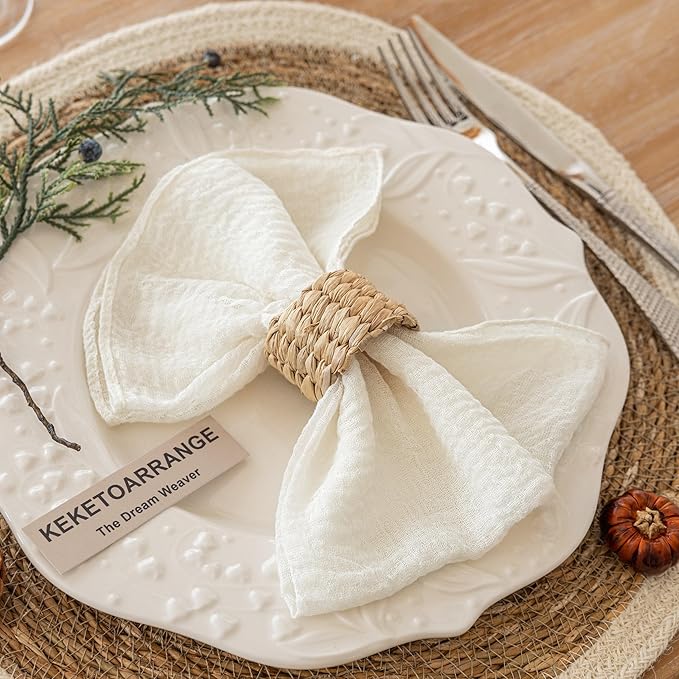 Cheesecloth Napkins 17x17 Inches Cloth Napkins Handmade Washable Reusable for Dinner Wedding Baby Bridal Shower Party Boho Decorations Bulk Set of 6 Ivory Cream White