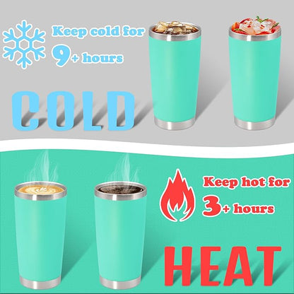 20 oz Tumbler with lid Double Wall Vacuum Insulated Tumblers Stainless Steel Coffee Mug Travel Coffee Tumbler Powder Coated Tumbler Cup Keep Hot&Cold - (Light Blue 6 Pack)