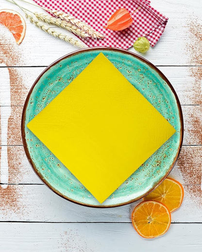 Yellow Cocktail Napkins 5 * 5inch disposable Beverage Napkin paper for Cocktail, Wedding, Dinner，Birthday Party Dessert Wine Paper Napkins（ 120 Count）