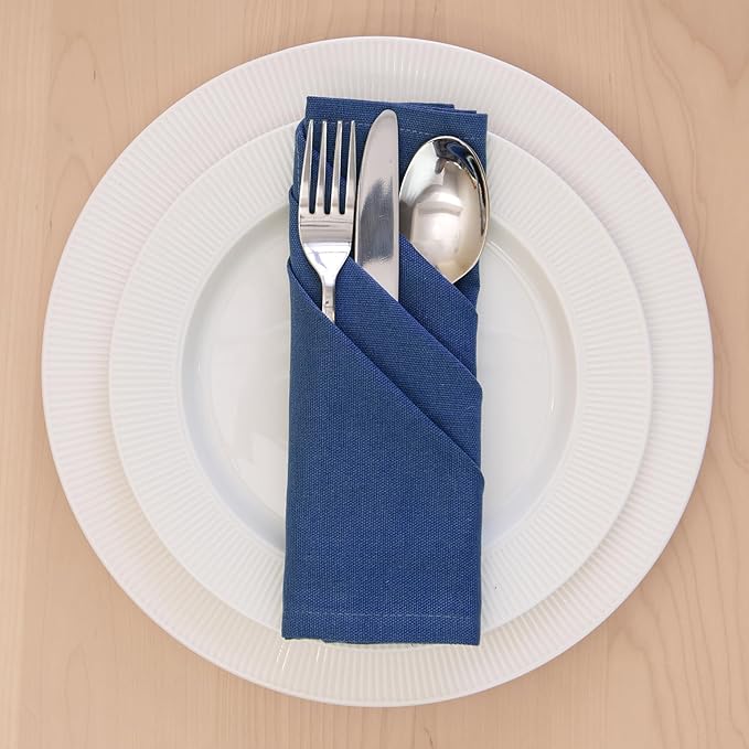 Encasa XO Cobalt Blue Cloth Napkins Set of 12, 17"x17" | Solid Color Cotton Dinner Napkins | Washable & Reusable Napkins for Dining Table Fall Decoration, Holiday & Christmas Festivals
