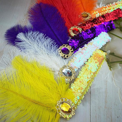 Feather Headpiece Sequins Headbands 1920s Flapper Showgirl Headpieces for Women Girls Carnival Party Accessories