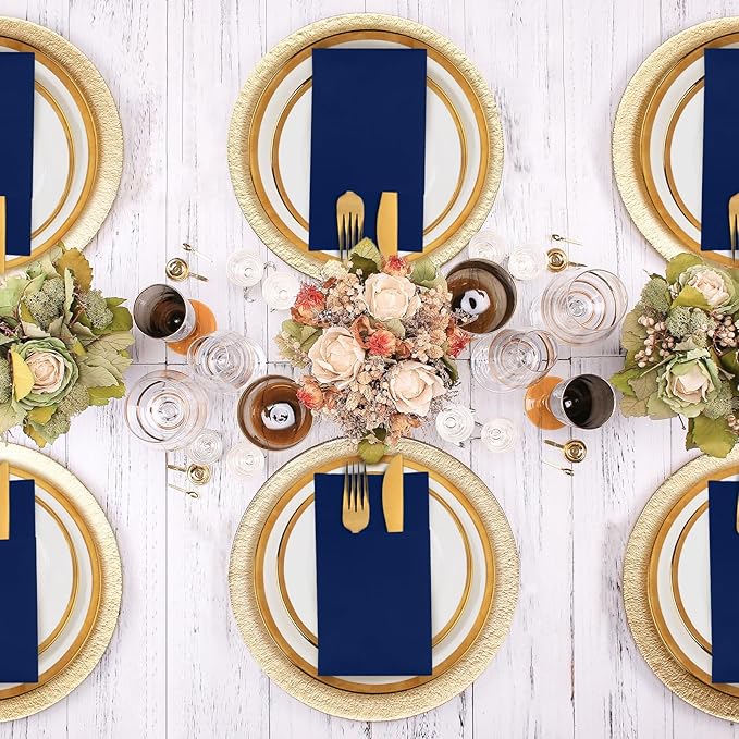 KAMMAK Blue Napkins Disposable 100 Pack Cloth like Paper Dinner Napkins Folded with Pocket Navy Blue Napkins Hand Towel for Party Decoration, Wedding Reception, Bathroon and Kitchen (16.5 x 16.5 inch)