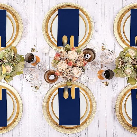 KAMMAK Blue Napkins Disposable 100 Pack Cloth like Paper Dinner Napkins Folded with Pocket Navy Blue Napkins Hand Towel for Party Decoration, Wedding Reception, Bathroon and Kitchen (16.5 x 16.5 inch)