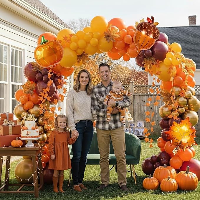 Fall Balloons Arch Garland Kit Burnt Orange Burgundy Mustard Yellow Balloon with Maple Leaf Garland Pumpkin Pine Cone Foil for Autumn Thanksgiving Harvest Birthday Baby Shower Party Decoration