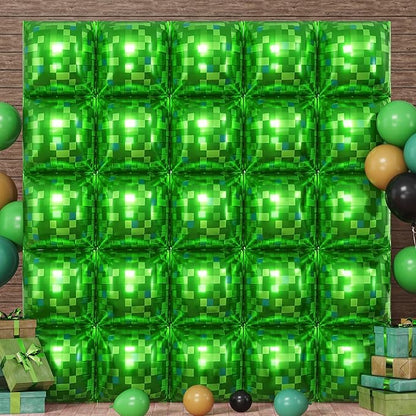 Green Pixel Square Balloon Wall, 25 PCS Green Pixel Square Foil Balloons Wall Backdrop Balloons Tunnel Arch for Kids Boys Video Game Theme Birthday Party Decoration