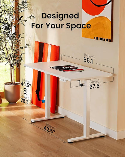 ErGear Height Adjustable Electric Standing Desk, 55 x 28 Inches Sit Stand up Desk, Memory Computer Home Office Desk, White