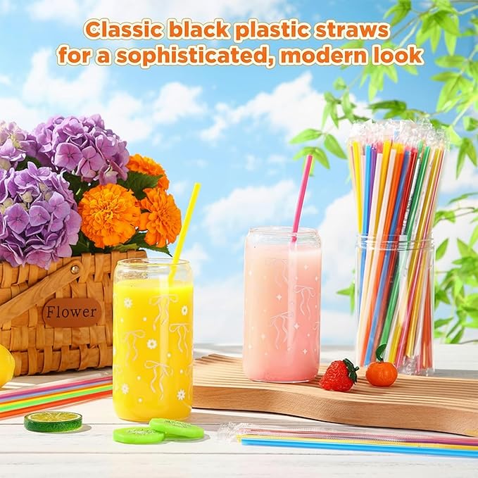 2000 PCS Individually Wrapped Disposable Plastic Drinking Straws, (9" Long, 0.24" Diameter), for Juice, Iced Coffee, Soda, and Party Beverages(Colorful)