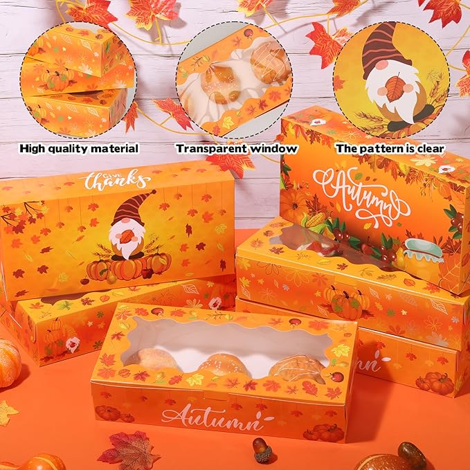 CIEOVO 24 Pcs Fall Cookie Boxes with Window, Autumn Maple Leaf Cookie Gift Cardboard Paper Treat Boxes for Fall Harvest, Wedding Thanksgiving Party Supplies