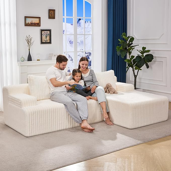 Hobestluk Modular Sectional Sofa Couches L-Shape Couch 3 Seat Modular Sofa Memory Foam Sectional Couches for Living Room, Cloud Couch with Oversized Chaise (96" Right Facing Chaise)