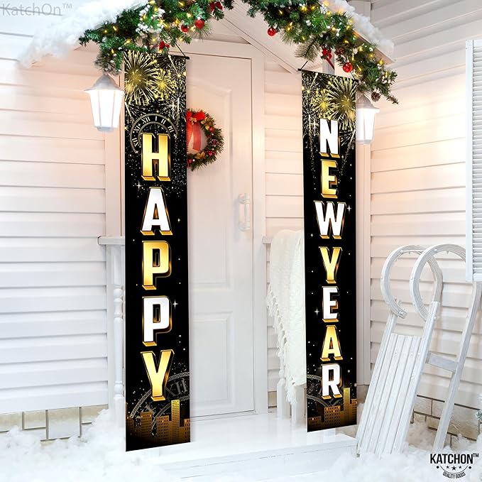 KatchOn, Happy New Year Door Banner - 72x12 Inch | Happy New Year Banner for 2026 New Years Decorations 2026 | NYE Decorations 2026 | New Years Eve Party Supplies 2026