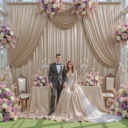 10x10 ft Champagne Sequin Backdrop Curtain Panels for Parties, Wrinkle Free Glitter Photo Backdrop Drapes 2 Panels 5x10FT Shimmer Back Drop Cloth for Wedding Birthday Christmas Photography Background