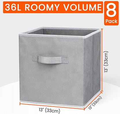 Criusia Large Storage Cubes - 13 Inch Heavy Duty Fabric Storage Bins for Shelves Closet, Cube Organizer - 8 Pack Collapsible Cube Storage Bins Baskets for Organizing Clothes Blankets Toys (Grey)