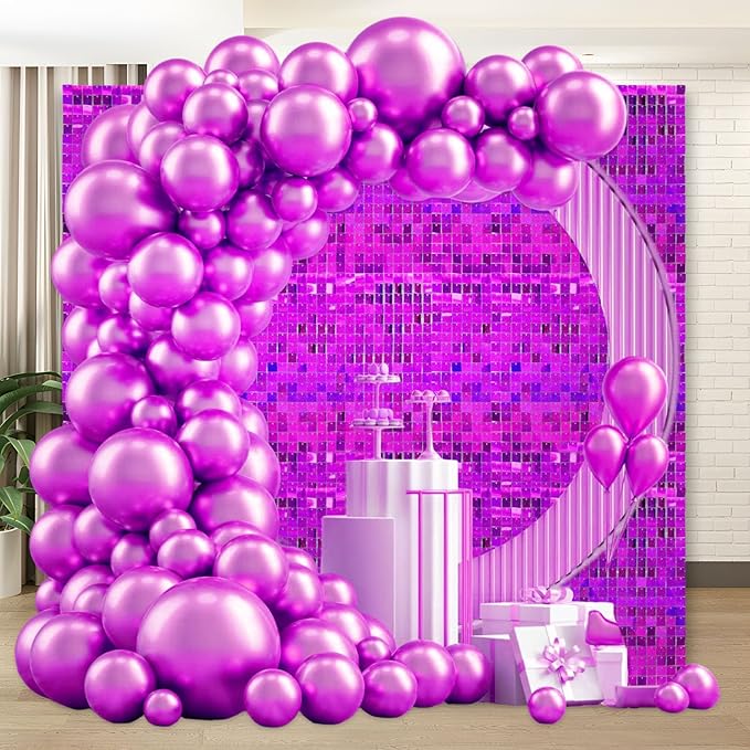 48 PCS Purple Shimmer Wall Backdrop, Laser Square Sequin Photo Backdrops Panel, Glitter Wall Background for Birthdays, Weddings, Halloween, Engagements, Disco Bachelorette Party Decoration (6FTx8FT)