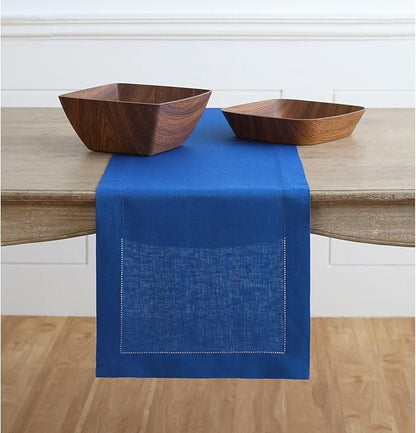 Solino Home Linen Royal Blue Table Runner 72 Inches Long - 100% Pure Linen Hemstitch Table Runner 14 x 72 Inch for Dresser, Dining, Christmas, New Year - Classic Hemstitch