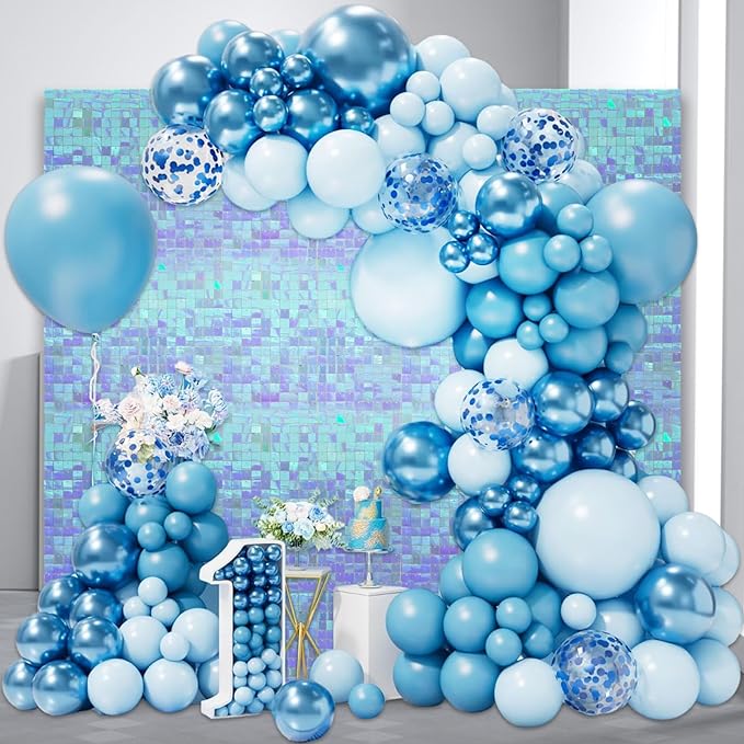 48 PCS Colorful Light Blue Shimmer Wall Backdrop, Square Sequin Photo Backdrops Panel, Glitter Wall Background for Birthdays, Weddings, Engagements, Disco Bachelorette Party Decoration (6x8FT)