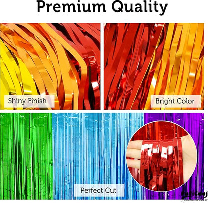 Rainbow Birthday Party Decorations, Rainbow Streamers Tinsel Foil Fringe Curtains - Thicken 2 Pack 3.2 x 8.2 FT - Photo Booth Props Backdrops for Fiesta, Mexican, Pride, Baby Shower Decorations
