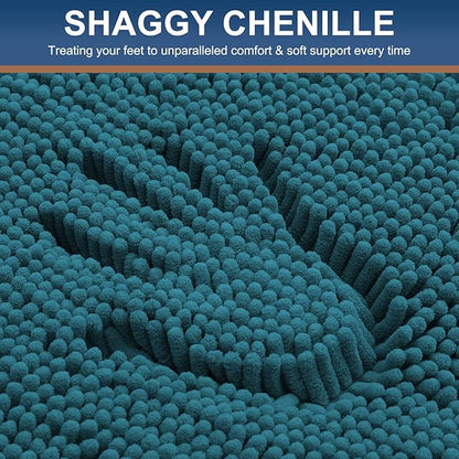 Smiry Luxury Chenille Bathroom Rugs 30x20, Extra Soft and Absorbent Shaggy Bath Mat, Machine Washable, Non-Slip Plush Carpet Runner for Tub, Shower, and Floor, Home Decor Accessories, Lake Blue