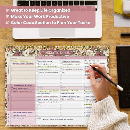 Weekly To Do List Notepad with 52 Undated Sheets（8.5"×11"）- Undated Weekly Planner Notepad for Office Desk Accessories and Supplies - Mauve Muse