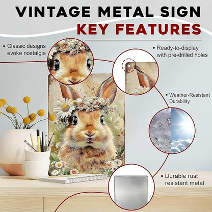 Easter Bunny Rabbit Tin Sign Vintage Metal Decor for Bedroom garen Living Room Kitchen Wall Decor Rabbit Art Gift 12x16Inch