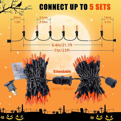 HEYFUNi Orange Halloween Lights,23ft 100-Count Incandescent Halloween Mini String Lights with Black Wire, Orange Christmas Lights Waterproof for Outdoor, Indoor, Patio, Home, Fall, Party Decor