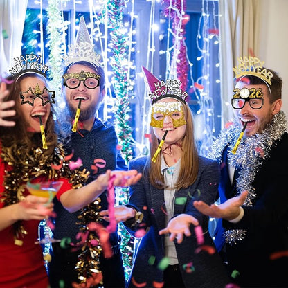 36Pcs 2026 New Year Eve Party Supplies,Happy Next Year Headband Tiara,News Year Eyeglasses Prop,Fringed Noise Makers for 2026 New Years Party Favors
