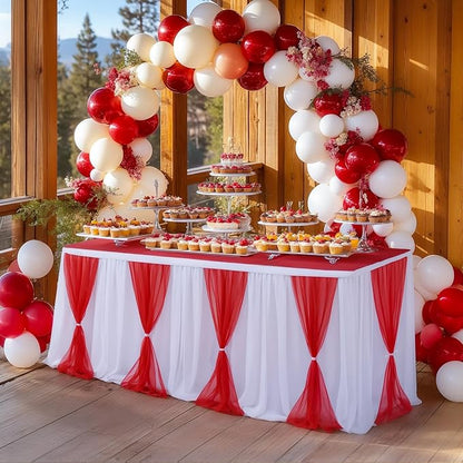 Circus Table Skirt Red White Striped Tulle Table Skirts for Rectangle Table Birthday Carnival Circus Party Decorations 9ft
