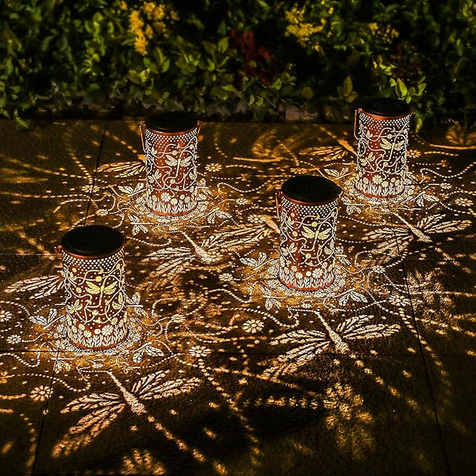 Christmas Gifts for Women Dragonfly Solar Lanterns Outdoor Waterproof Hanging Solar Lights Dragonfly Gifts for Men Metal Decorative LED Lanterns for Yard, Patio, Lawn, Tabletop, Pathway, Garden Decor