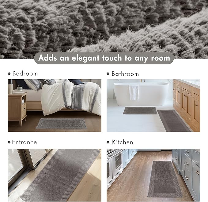 Madison Park Splendor Reversible 100% Cotton Tufted Bathroom Rug-3000 GSM Hotel Quality Luxurious Plush Medium Pile Bath Mat Absorbent, Quick Dry, Shower Room Décor, 24x60 Charcoal
