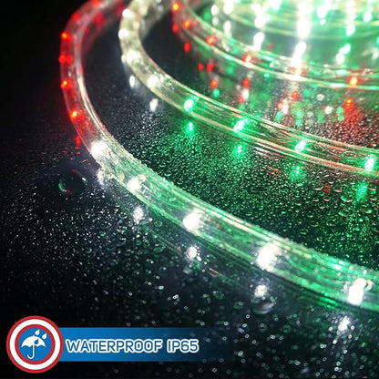 Russell Decor 200ft/60m LED Rope Lights Indoor Outdoor Decorative Lighting for Party Trees Patio Deck Flexible String Lights-Red White Green