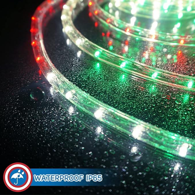 Russell Decor 10ft/ LED Rope Lights Indoor Outdoor Decorative Lighting for Party Trees Patio Deck Flexible String Lights(Red White Green)