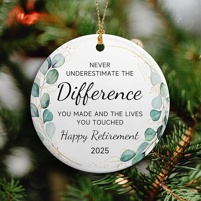 Retirement Christmas Ornament 2025,Happy Retirement Gifts for Women, Men,Retired Gifts Christmas Ornaments for Coworkers,Boss, Teacher,Ceramic Christmas Tree Decorations Ornament Xmas Keepsake