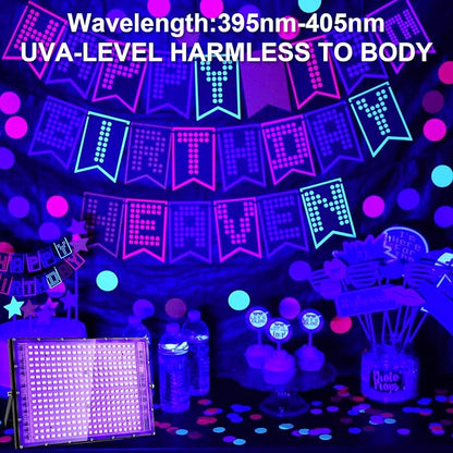 2 Pack 300W Black Lights, Blacklight Flood Light with Plug and Switch,for Glow Party, Black Light Party, Halloween, Body Paint, Neon Glow, Fluorescent Poster, Stage Lighting