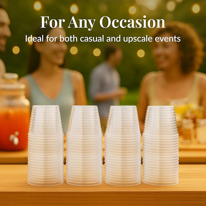 Small Clear Plastic Cups - 5 oz. 200 Pack - Hard Disposable Cup - Wine and Plastic Cocktail Glasses - Drinking and Party Punch Cups and Bulk Wedding Tumblers