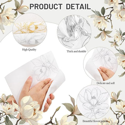50 Pack Silver Magnolia Napkins - Silver Floral Disposable Napkins - Cloth-Like Feel Dinner Paper - Retro Heavy Duty Hand Towels for Bathroom Wedding Holiday Party Bridal Decorative Towels