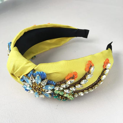Yusier Baroque Rhinestone Crystal Hairband, Satin Fabric Hair Hoop in Yellow for Women, Hair Accessories, Exquisite Hairband, A Variety of Colors, 1 Count (Pack of 1)