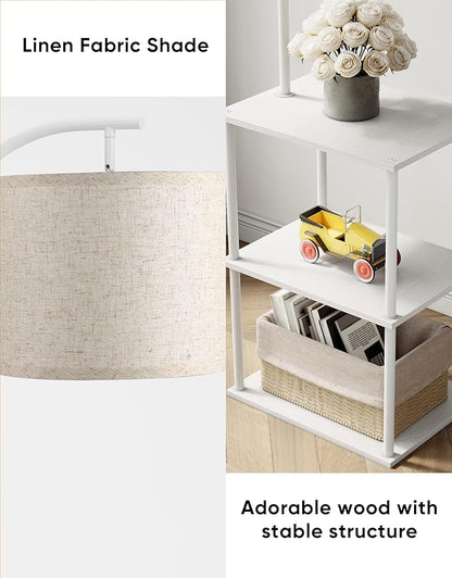 PARTPHONER Floor Lamp with Table, Night Stand with Lamp, Narrow Side Table with 3CCT LED Bulb, Small Coffee Table, Modern End Table with Storage Shelves for Living Room Bedroom Home Décor, White
