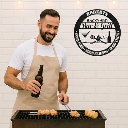 Personalized BBQ Cut Metal Sign, Custom Name Grill Wall Art for Backyard and Patio, Rustic Outdoor Kitchen Barbecue Decor