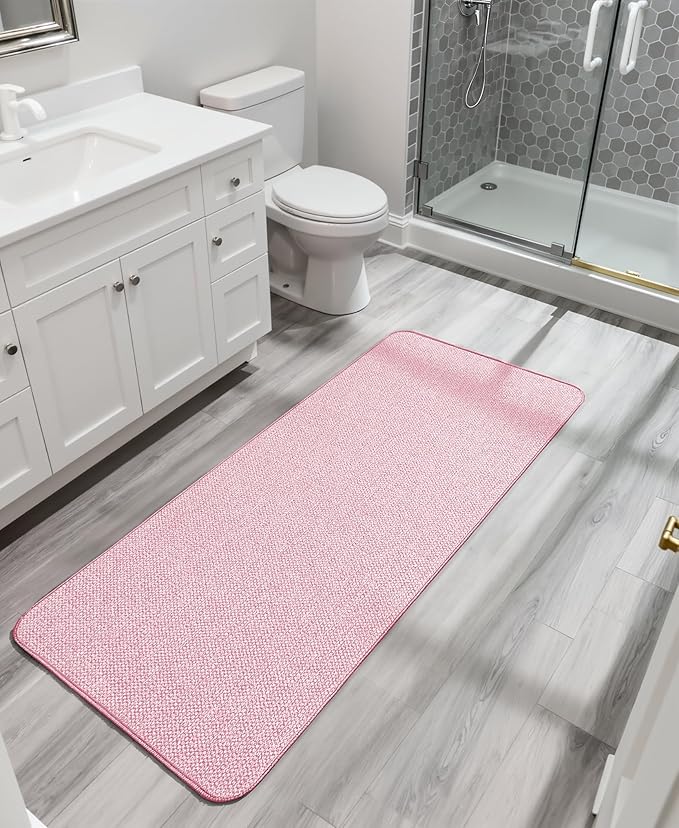 Bath Mat,Ultra Thin Bathroom Runner Rugs,Large Bath Mats for Bathroom,Quick Dry,Non-Slip,Machine Washable,Low Pile,Bath Rug,Shower Outside,Sink,Home Decor Accessories.Pink,3'x6'(36x72inch)