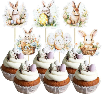 Ephlyn 36 Pcs Cupcake Toppers - Happy Easter & Spring Birthday Cake Decorations