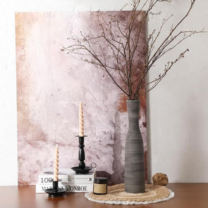 ALMA Black Skinny Tall Vase for Floor, 16'' Boho Gray Vase for Pampas Grass Dried Flower Bouquet, Decoratived Ceramic Rustic Vases for Home Decor, Living Room Floor, Mantel Decoration