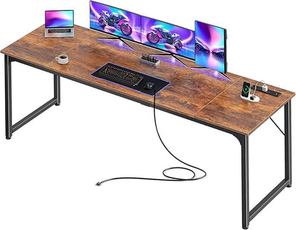 PRAISUN 80 X 24 Inch Office Computer Desk with Power Outlets and USB-C Port, Larger and Longer Gaming Desk, for Home Office, Study, Writing Work from Home Table, Metal Frame, Rustic Brown