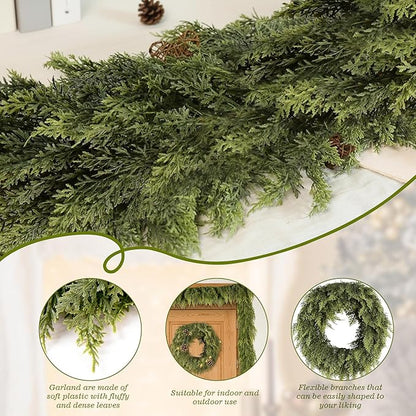 6FT Christmas Garland Cedar Garland Real Touch Faux Greenery Cypress Garlands for Mantle,Table,Wall,Christmas Decorations Indoor Outdoor