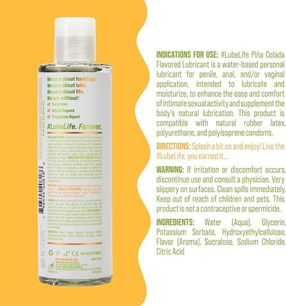 LubeLife Water-Based Piña Colada Flavored Lubricant, Personal Lube for Men, Women and Couples, Made Without Added Sugar, 8 Fl Oz