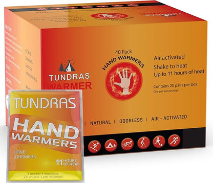 Hot Hand Warmers 11 Hours Long Lasting - 40 Count - Natural Odorless Safe Single Use Air Activated Heat Packs for Hands, Toes and Body - Up to 11 Hours of Heat - TSA Approved