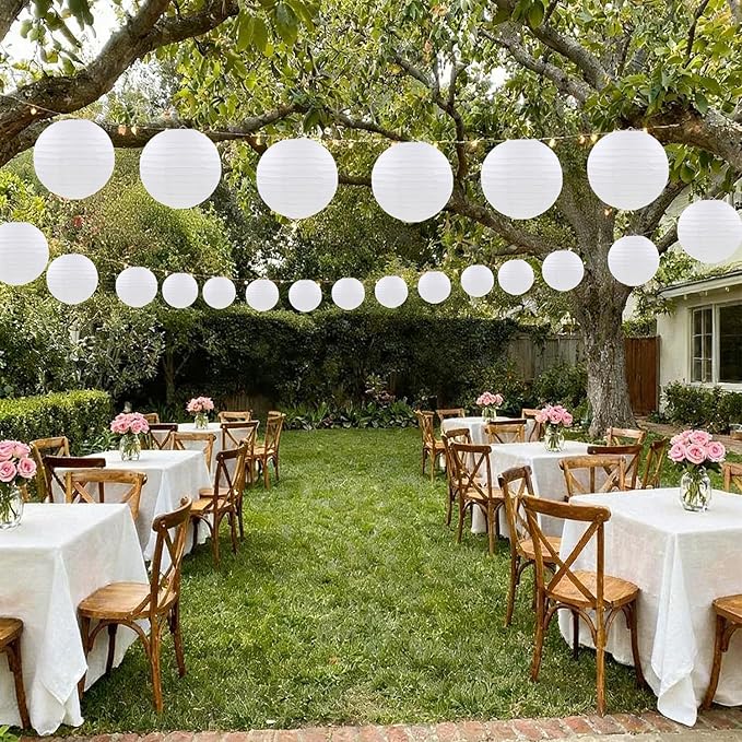 White Paper Lanterns Party Decorations, Hanging Paper Lanterns for Birthday Wedding Baby Bridal Shower Christmas New Year Party Decoration (12 PCS)